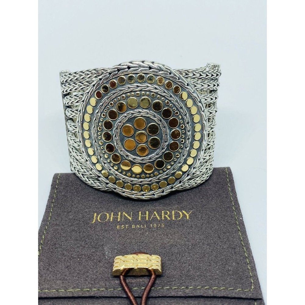 John Hardy 18K Yellow Gold 925 Sterling Mesh Dot Multi Strand (9) Bracelet 53MM